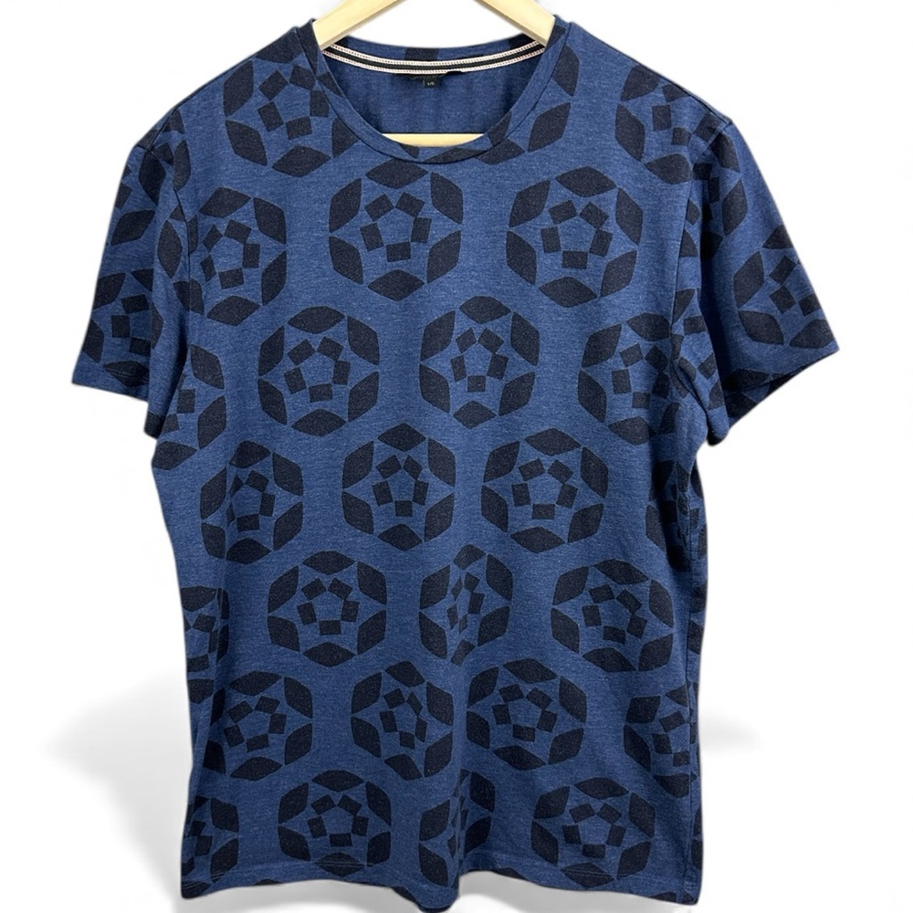 RW&CO. Geometric Pattern Blue Short Sleeve Tee Size Large
